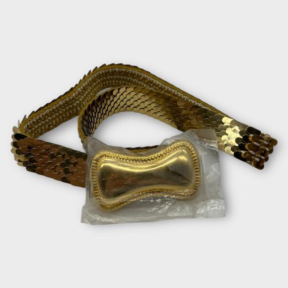 DAY-LOR Daylor Vintage Elastic Woven Golden Snake Skin Stretch Belt & Buckle S/M - Picture 1 of 6